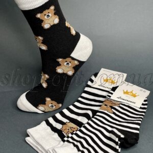 Шкарпетки жіночі високі в смужку Ведмедик "Sus-458"