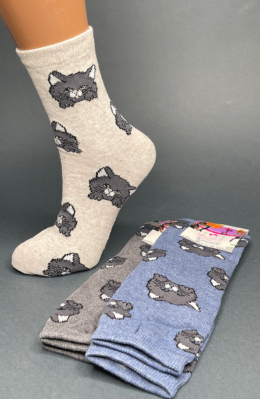 Шкарпетки жіночі високі з малюнком Котики “ВВ-1129