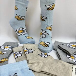 Шкарпетки жіночі високі з малюнком Бджола-ромашка "ST-3214